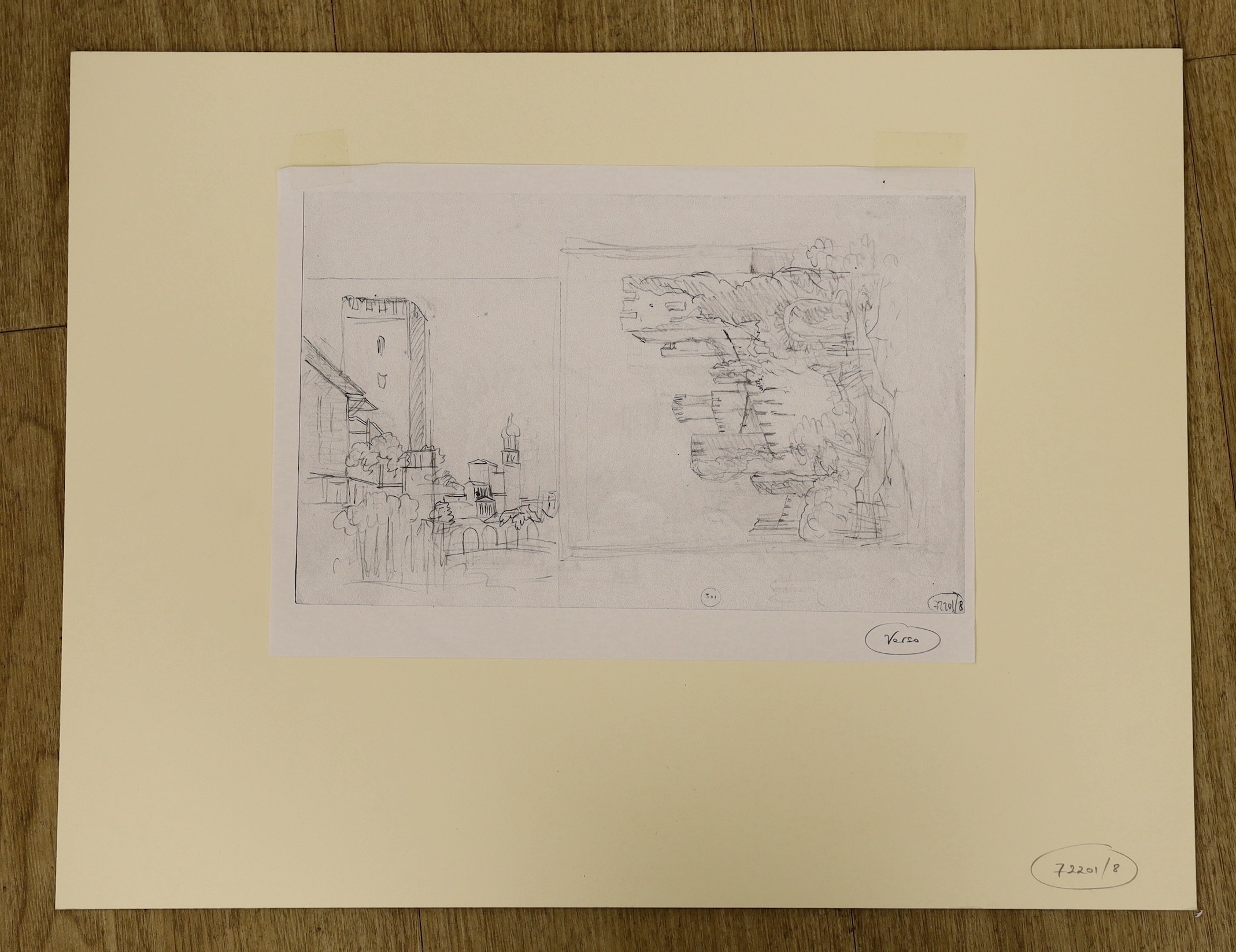 Robert Henry Cheney (1801-1866), pen, ink and pencil, 'Monaco July 1827', 20 x 32cm, unframed